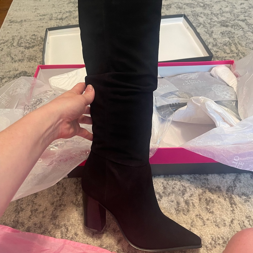 Vince Camuto black suede boots never worn!